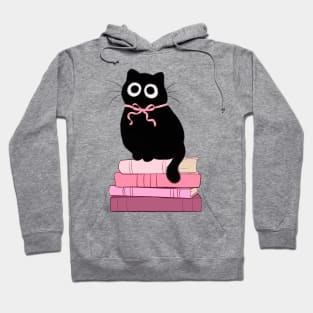 pink coquette cat on stack of books Hoodie